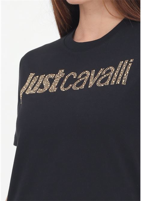T-shirt a manica corta nera da donna con logo in strass JUST CAVALLI | 77PAHE21CJ110899